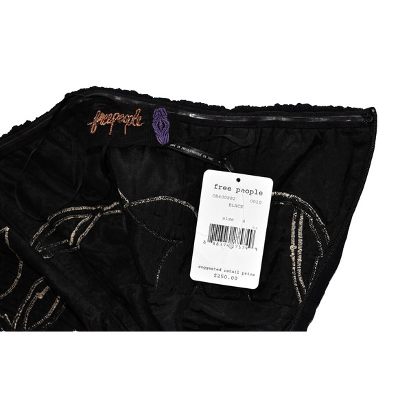 B2 NWT FREE PEOPLE Black Floral Embroidered Strapless Mini Dress Size 4 $250 - Picture 6 of 7